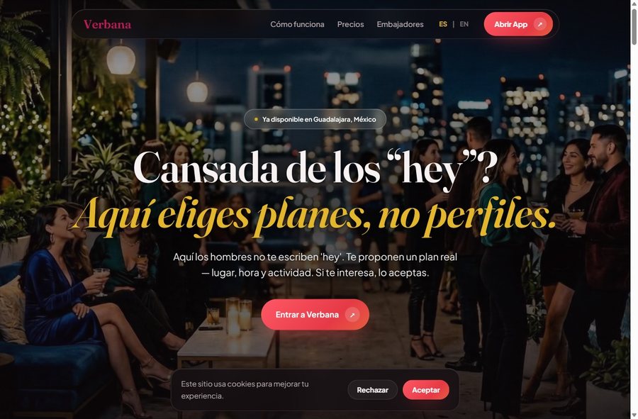 Verbana dating app landing page